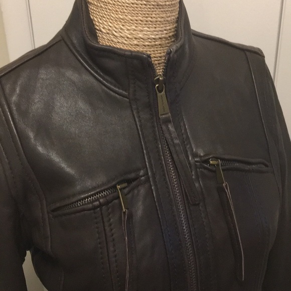 Brown Michael Kors leather moto Jacket VG - Picture 12 of 16